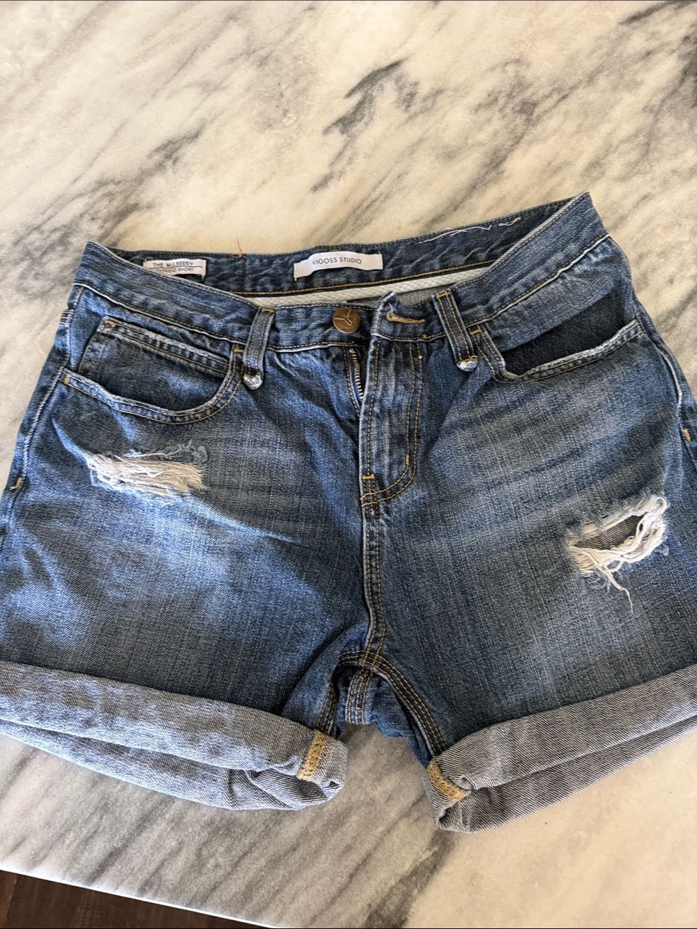 Distressed Blue Denim Women’s Shorts